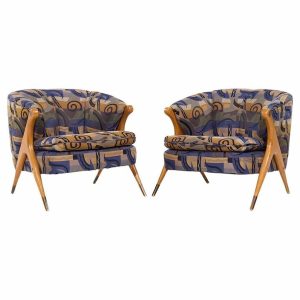 karpen of california mid century walnut barrel lounge chairs - pair