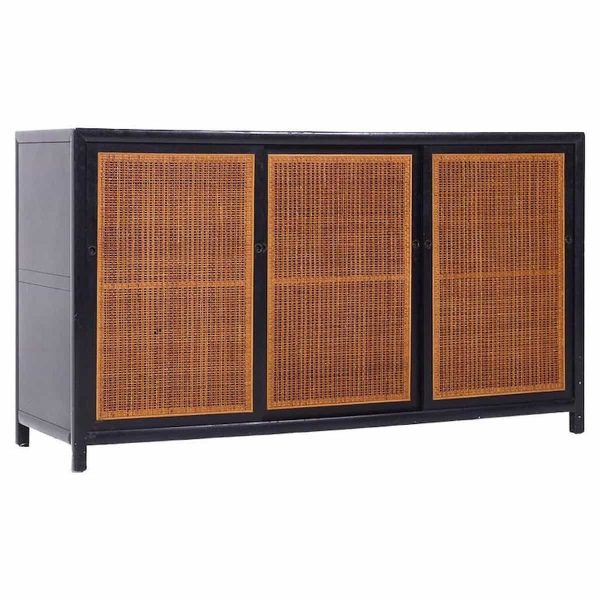 Michael Taylor for Baker Mid Century Ebonized Cane Front Credenza