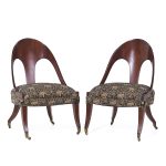 Michael Taylor for Baker Mid Century Mahogany Spoon Back Chairs - Pair