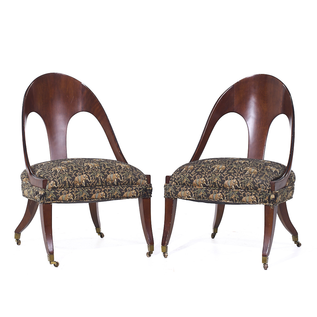 Michael Taylor for Baker Mid Century Mahogany Spoon Back Chairs - Pair