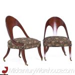 Michael Taylor for Baker Mid Century Mahogany Spoon Back Chairs - Pair