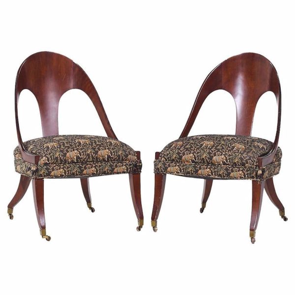 michael taylor for baker mid century mahogany spoon back chairs - pair