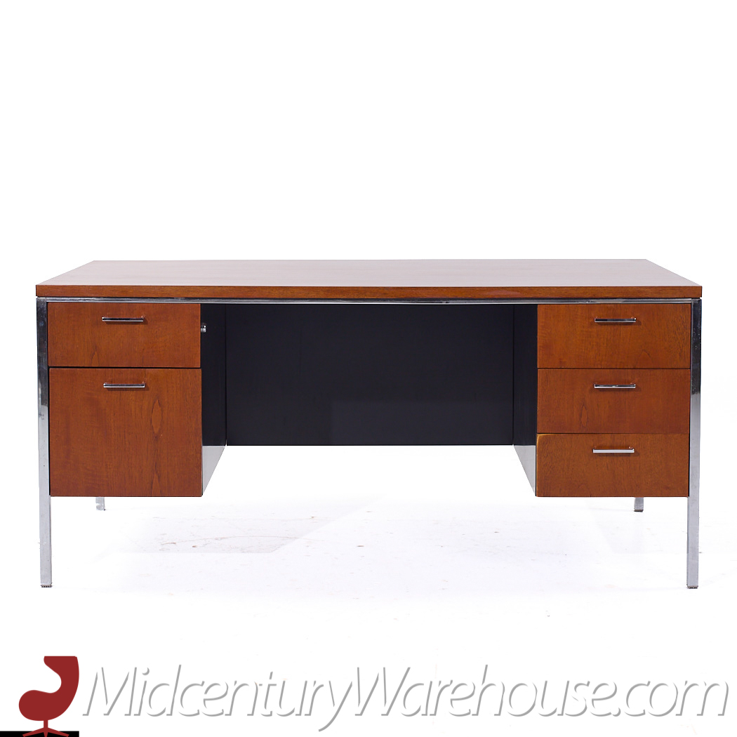 Mid Century Walnut and Chrome Executive Desk