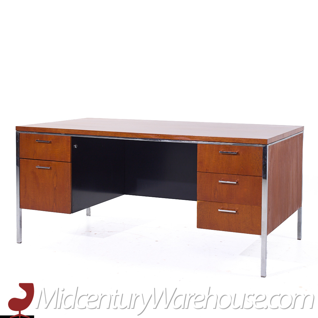 Mid Century Walnut and Chrome Executive Desk