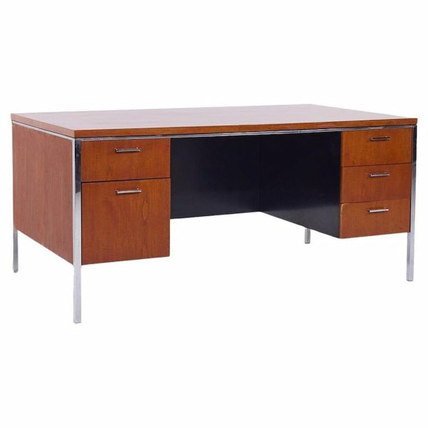 mid century walnut and chrome executive desk