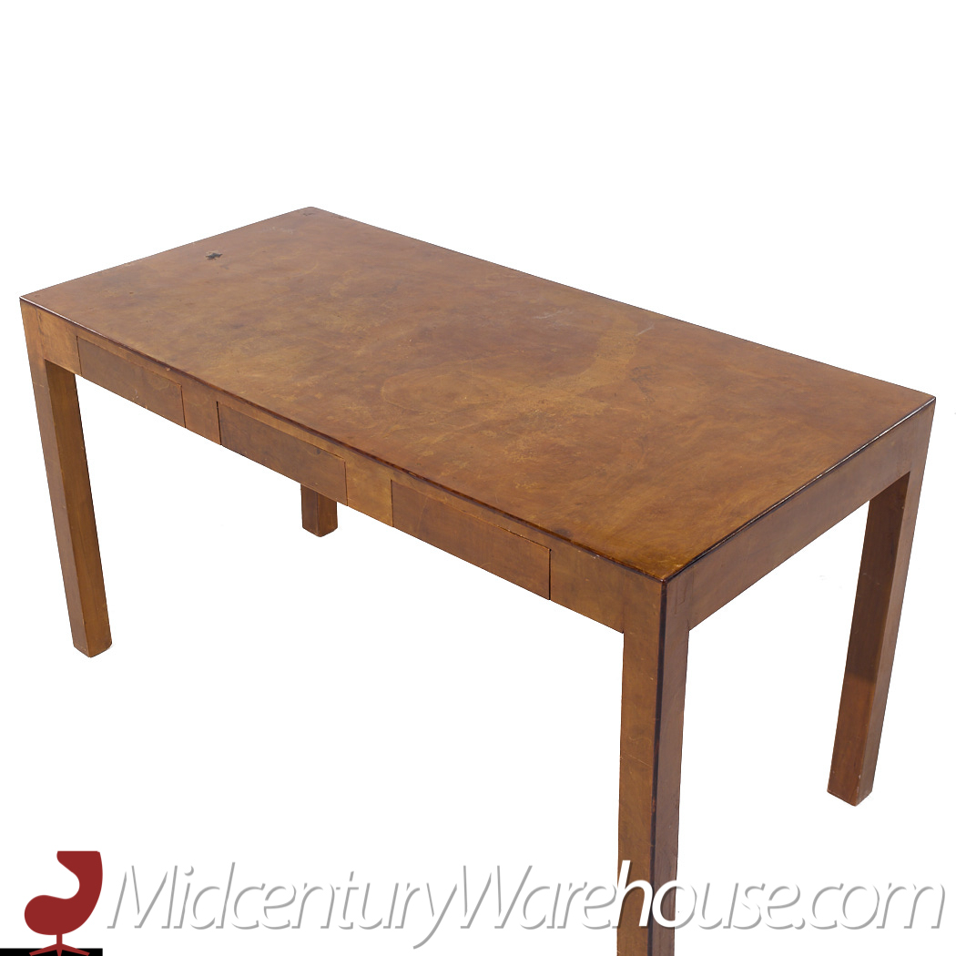 Milo Baughman Style Mid Century Burlwood Parsons Desk