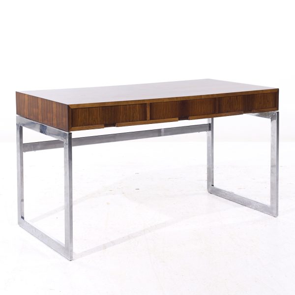 Milo Baughman Style Mid Century Rosewood and Chrome Desk