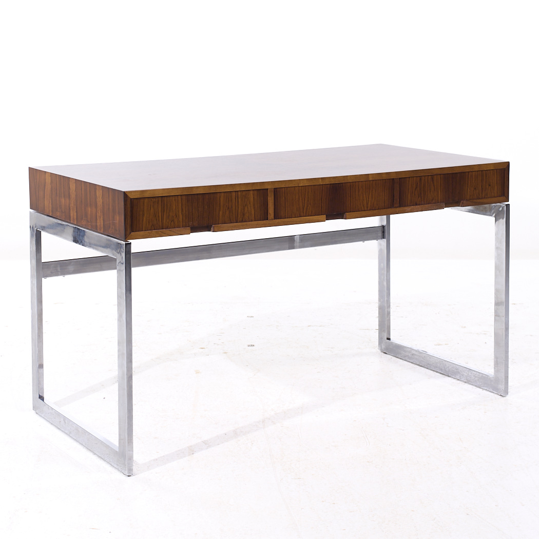 Milo Baughman Style Mid Century Rosewood and Chrome Desk