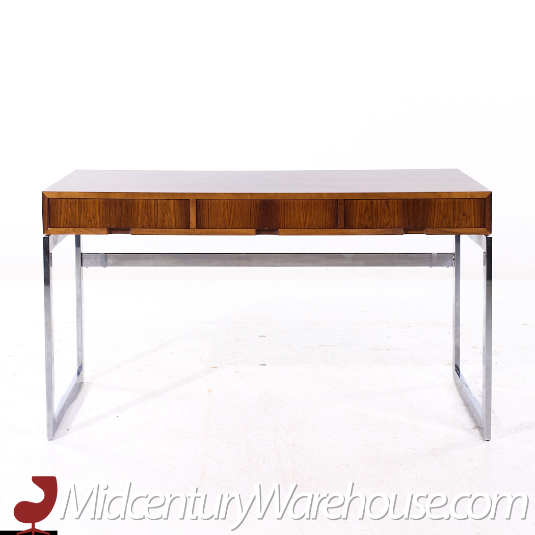 Milo Baughman Style Mid Century Rosewood and Chrome Desk