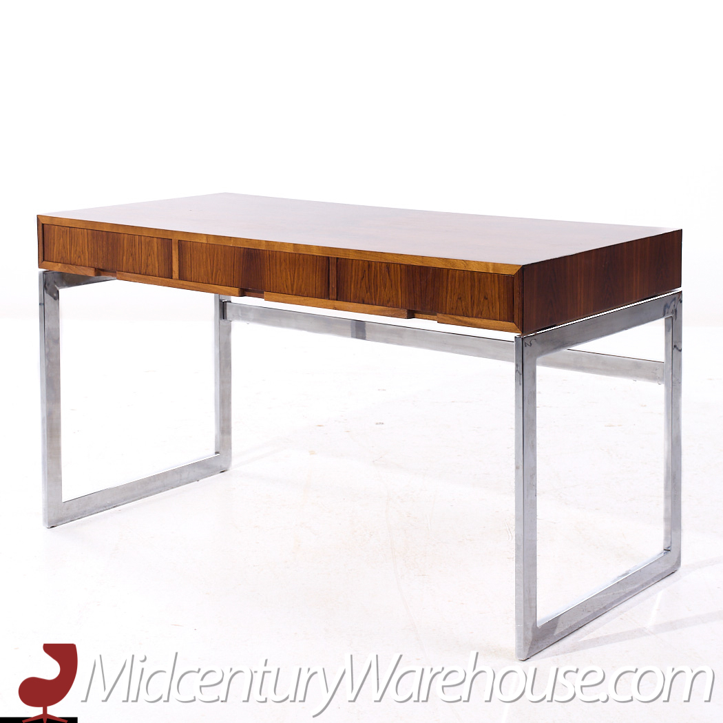 Milo Baughman Style Mid Century Rosewood and Chrome Desk