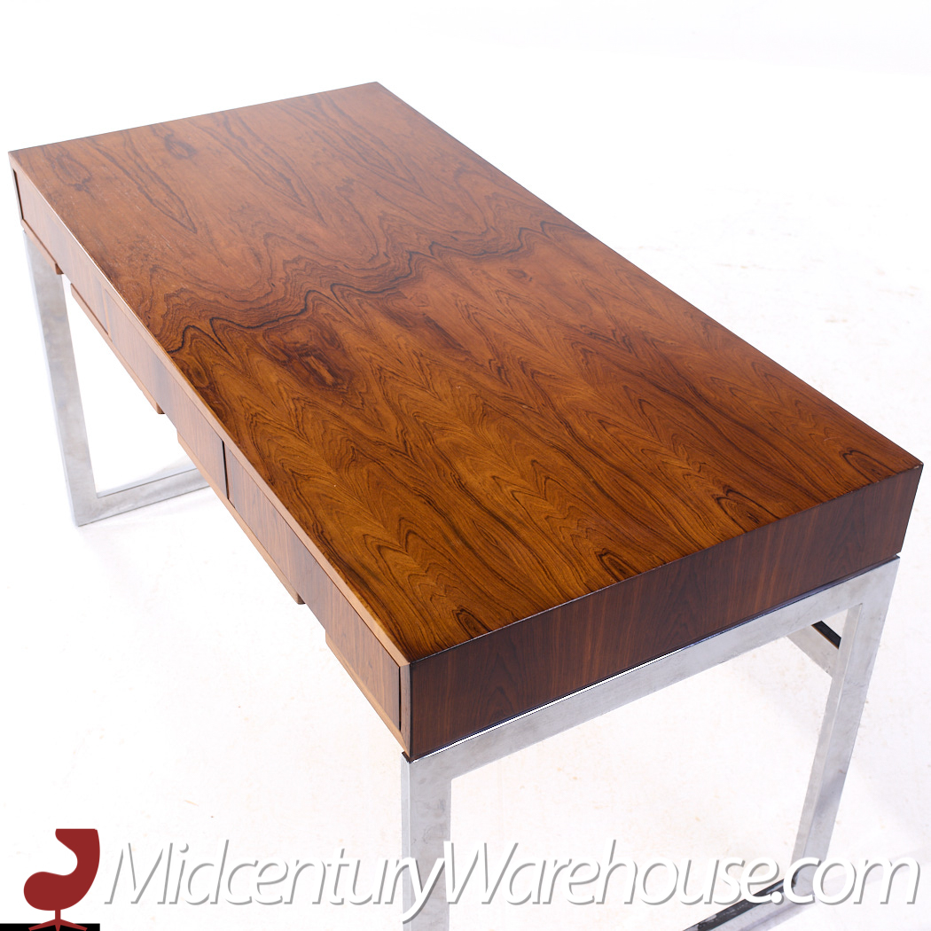 Milo Baughman Style Mid Century Rosewood and Chrome Desk