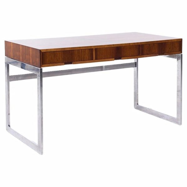 Milo Baughman Style Mid Century Rosewood and Chrome Desk