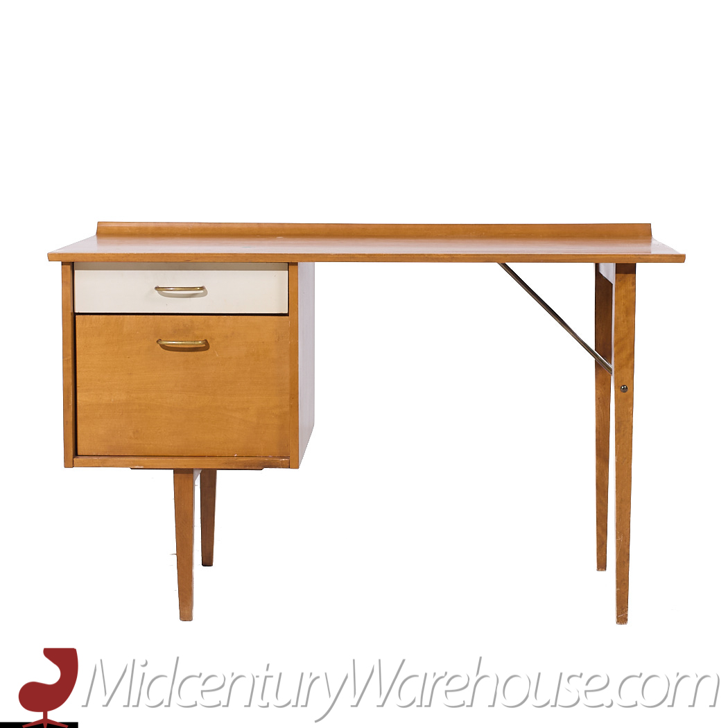 Milo Baughman for Murray Mid Century Maple and Brass Desk