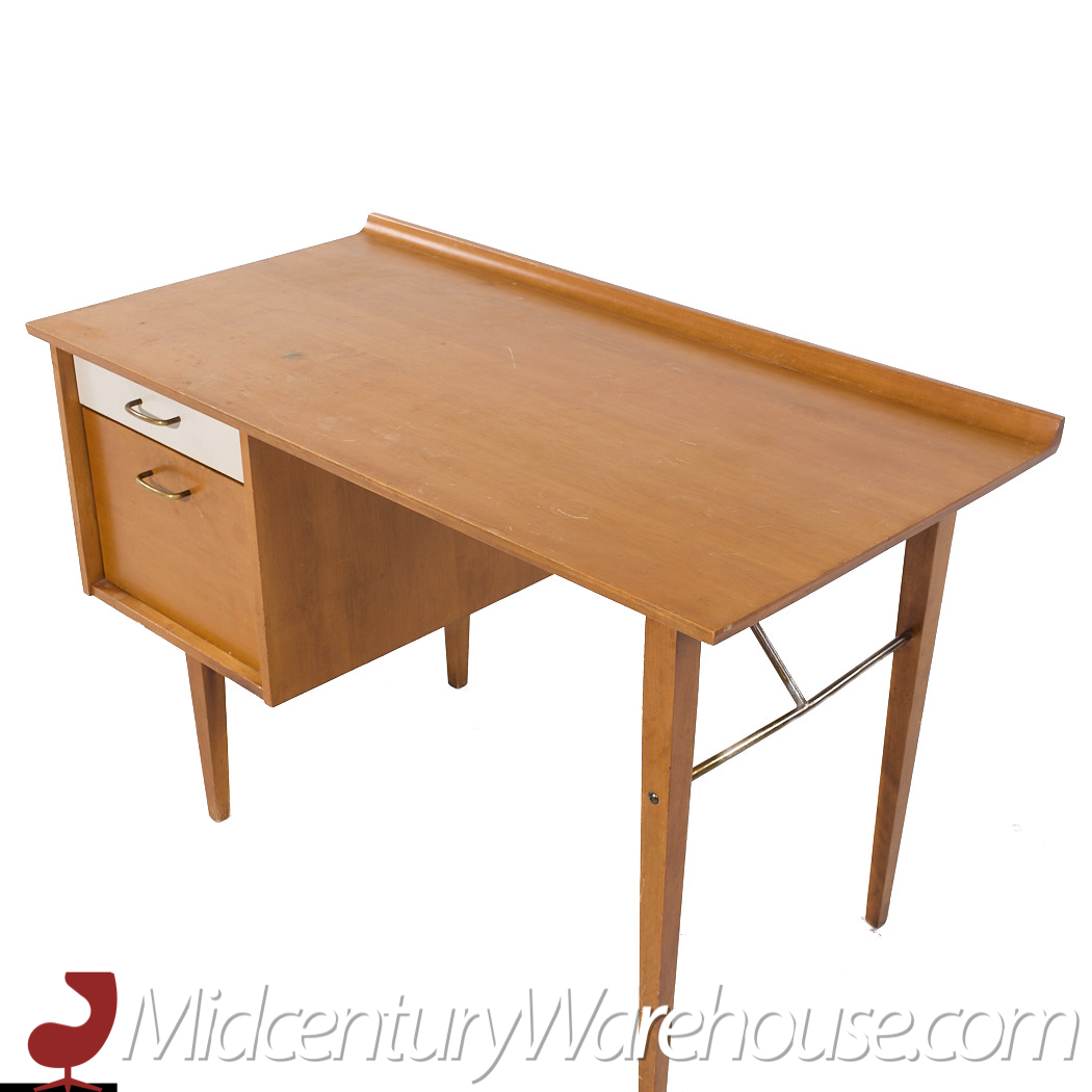 Milo Baughman for Murray Mid Century Maple and Brass Desk