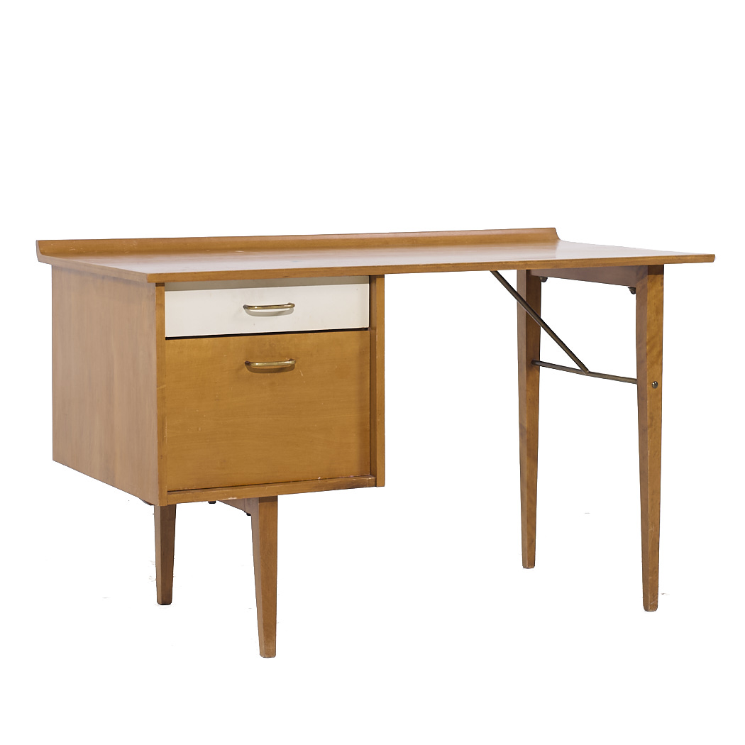 Milo Baughman for Murray Mid Century Maple and Brass Desk