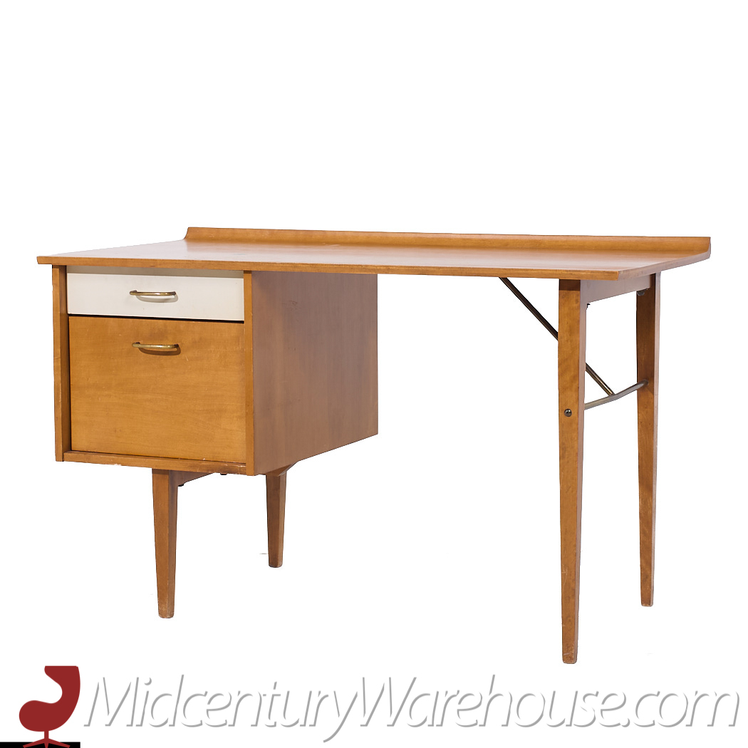 Milo Baughman for Murray Mid Century Maple and Brass Desk