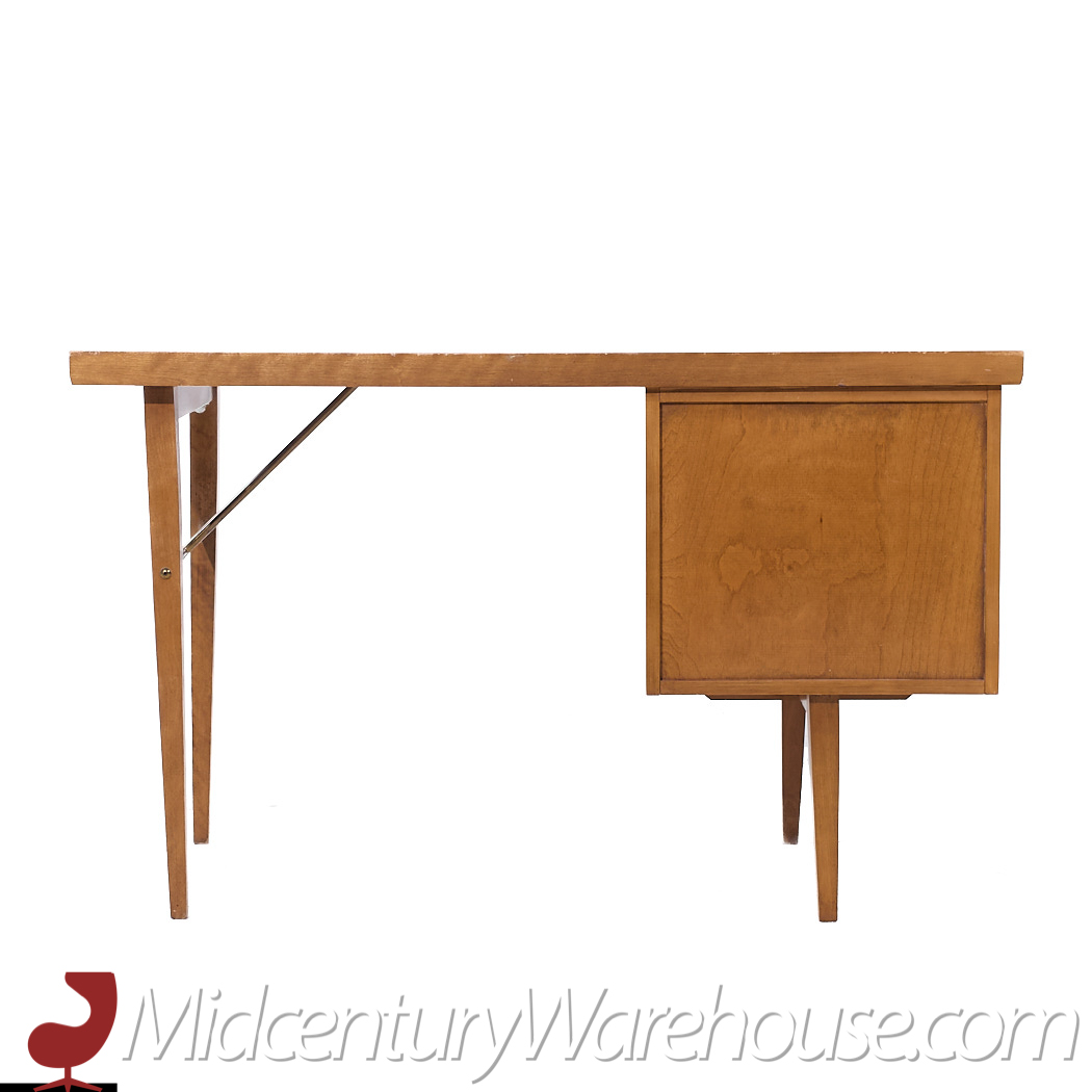 Milo Baughman for Murray Mid Century Maple and Brass Desk