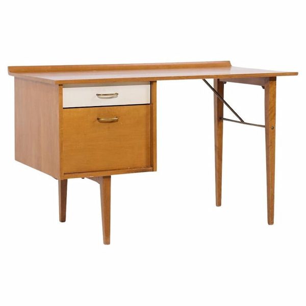 milo baughman for murray mid century maple and brass desk