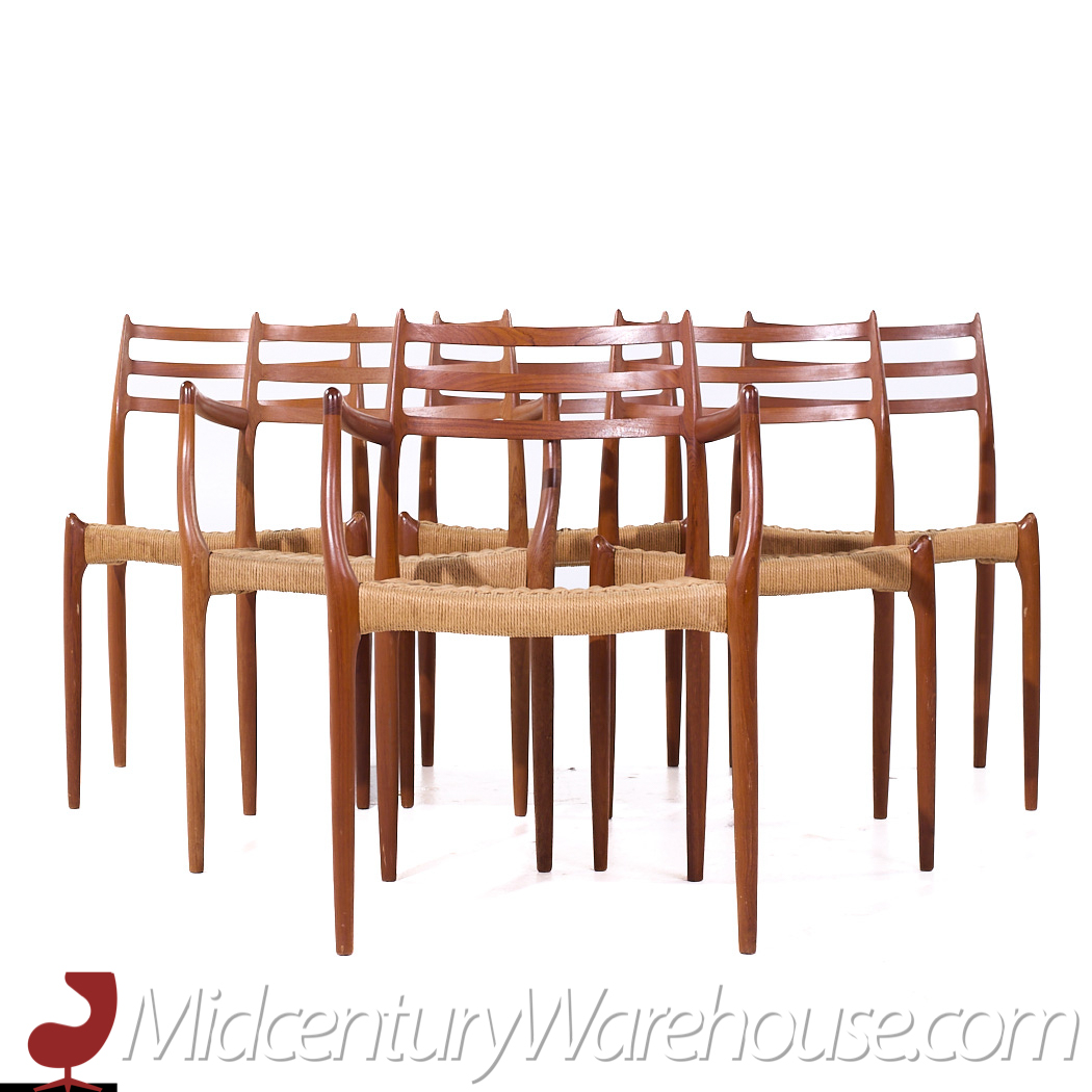 Niels Moller Model 78 and 62 Mid Century Danish Teak and Paper Cord Dining Chairs - Set of 6