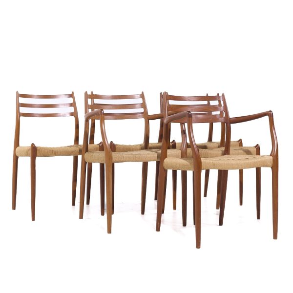 Niels Moller Model 78 and 62 Mid Century Danish Teak and Paper Cord Dining Chairs - Set of 6