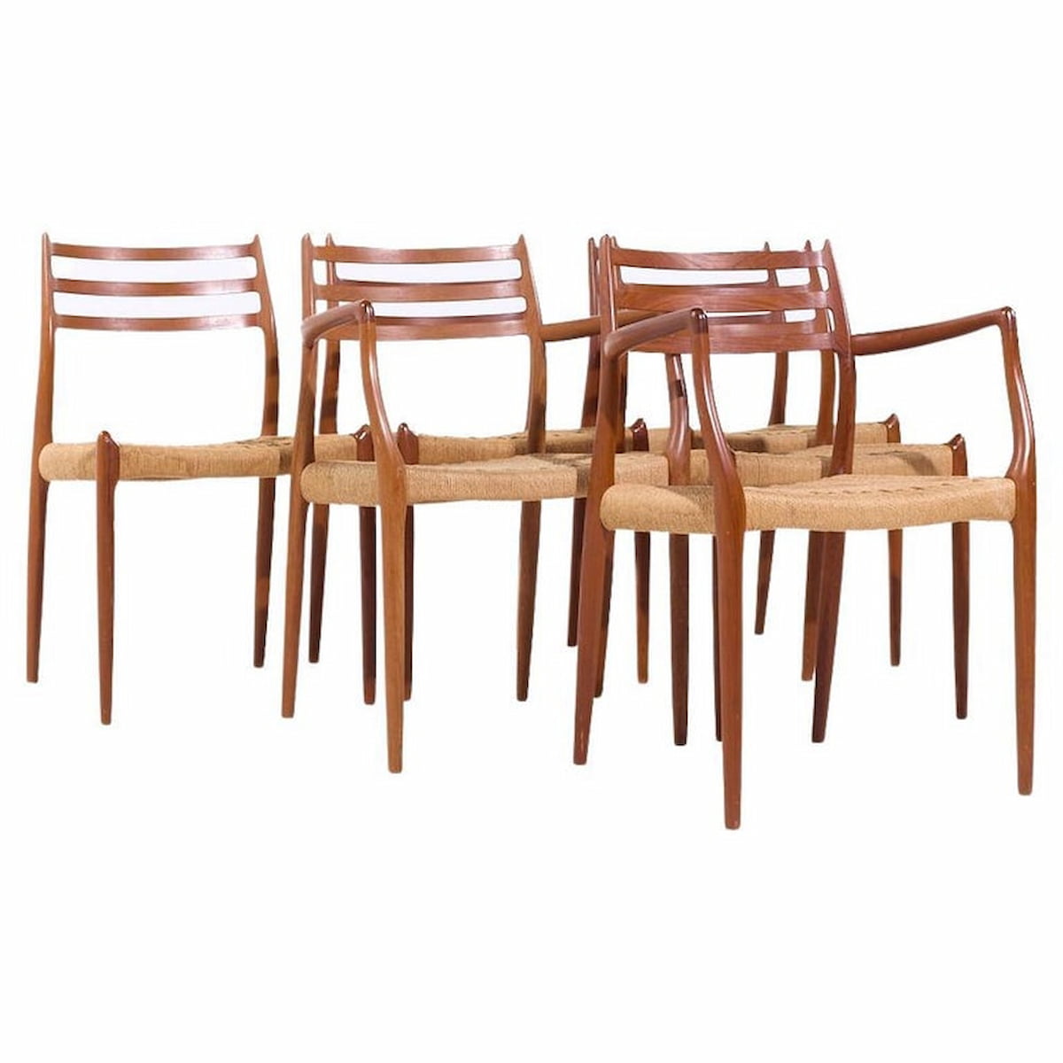 Niels Moller Model 78 and 62 Mid Century Danish Teak and Paper Cord Dining Chairs - Set of 6