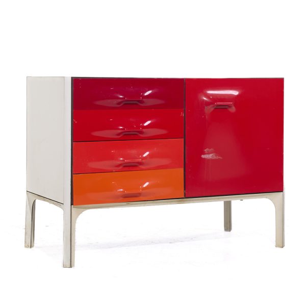 Raymond Loewy for Doubinsky Frères Df 2000 Mid Century Red Fiberglass Cabinet Credenza