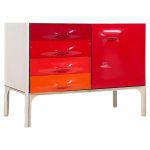 Raymond Loewy for Doubinsky Frères Df 2000 Mid Century Red Fiberglass Cabinet Credenza