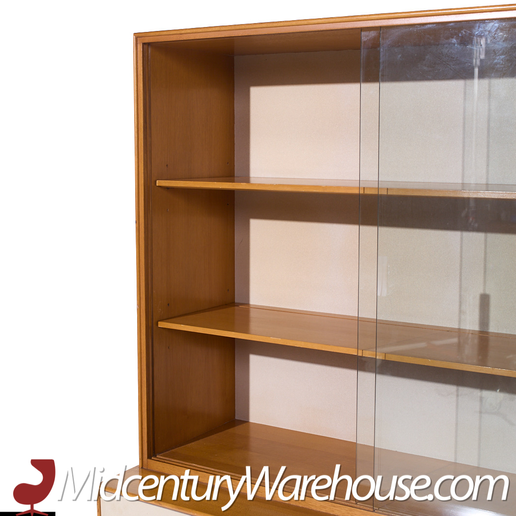 Rway Mid Century Walnut and Brass Credenza and Hutch