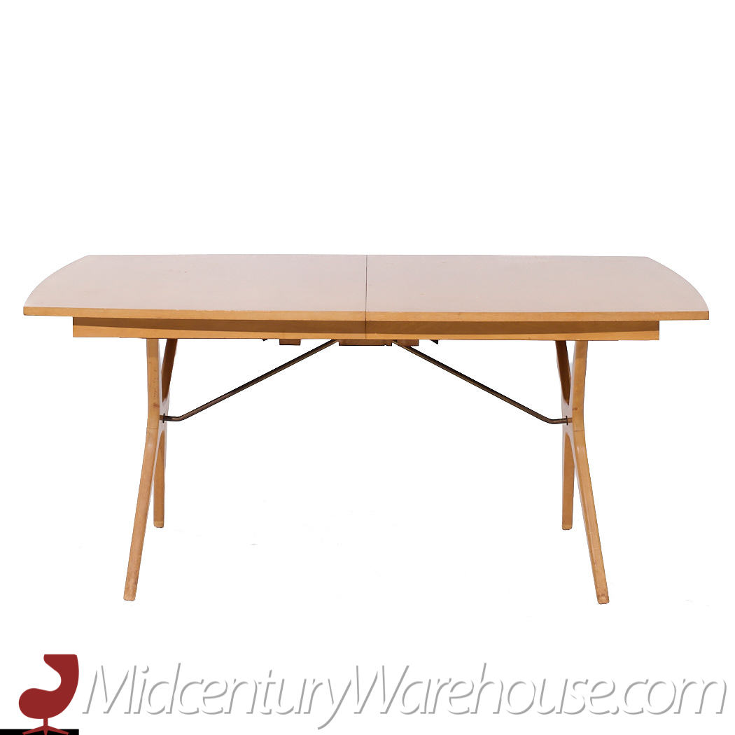 Rway Mid Century Walnut and Brass Hidden Leaf Expanding Dining Table with 2 Leaves