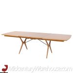 Rway Mid Century Walnut and Brass Hidden Leaf Expanding Dining Table with 2 Leaves