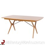 Rway Mid Century Walnut and Brass Hidden Leaf Expanding Dining Table with 2 Leaves