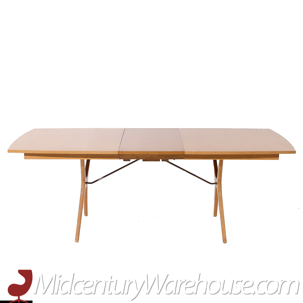 Rway Mid Century Walnut and Brass Hidden Leaf Expanding Dining Table with 2 Leaves