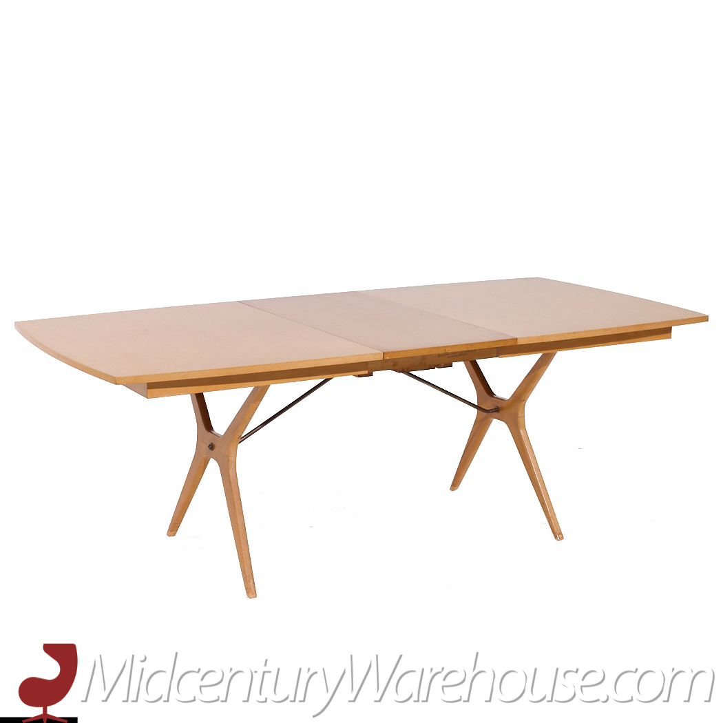 Rway Mid Century Walnut and Brass Hidden Leaf Expanding Dining Table with 2 Leaves