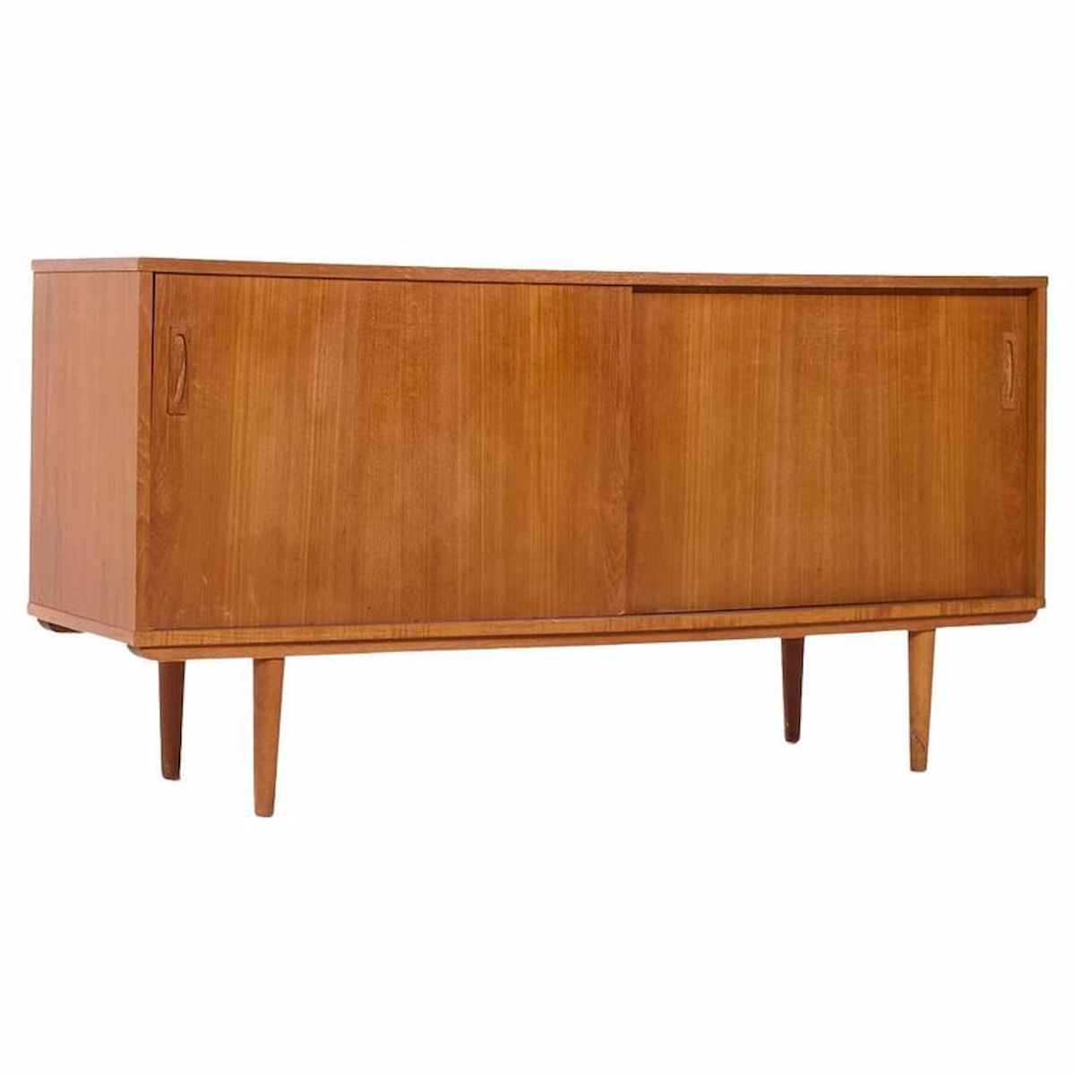 Arne Vodder Style Mid Century Danish Teak Sliding Door Credenza