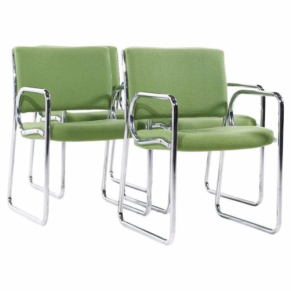 vecta group dallas mid century green and chrome chairs - set of 4