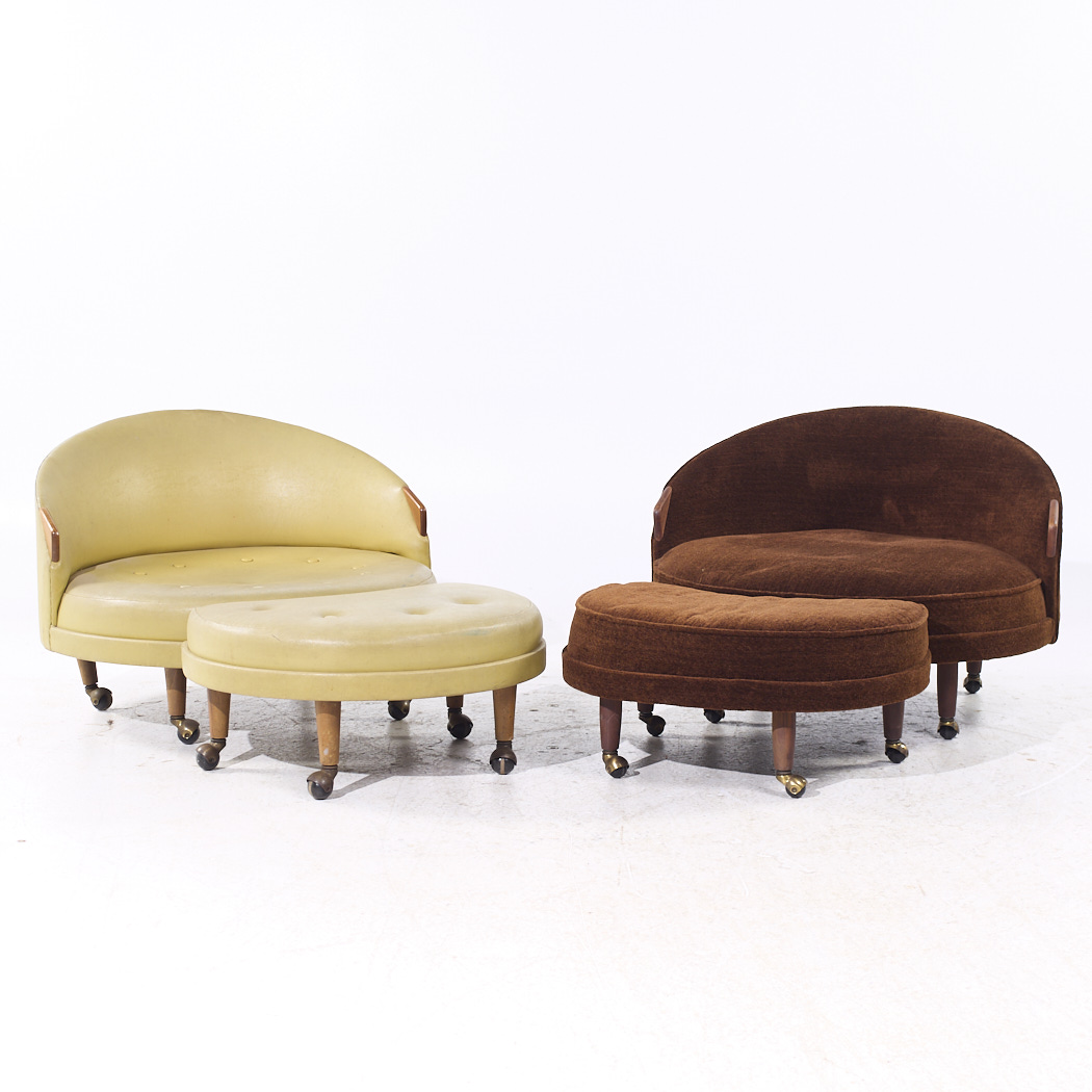 Adrian Pearsall for Craft Associates Mid Century Havana Chairs with Ottomans - Pair