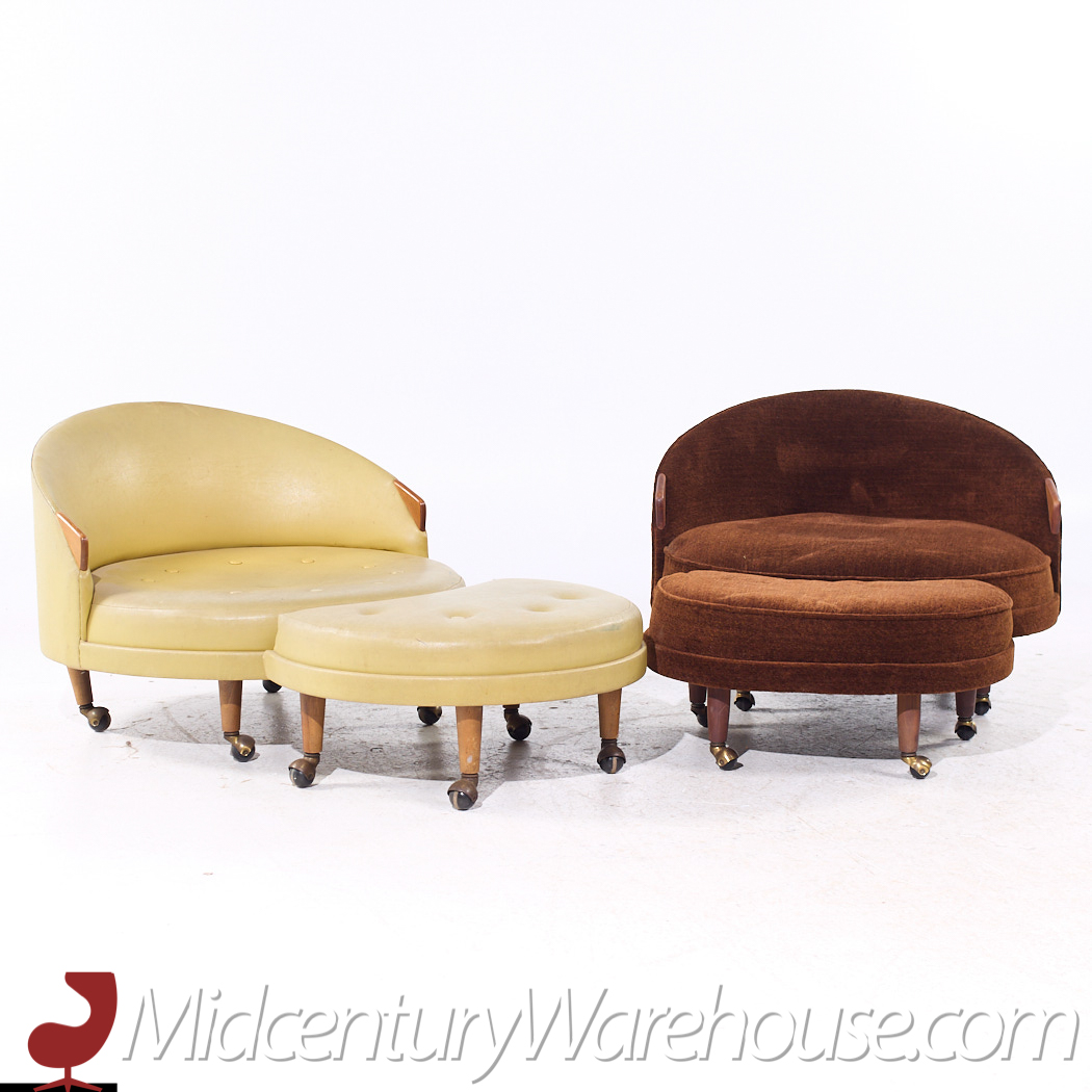 Adrian Pearsall for Craft Associates Mid Century Havana Chairs with Ottomans - Pair