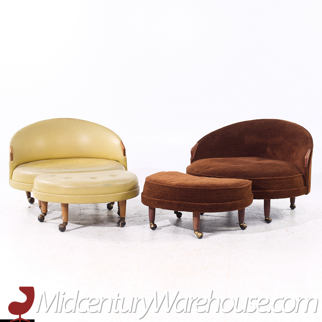 Adrian Pearsall for Craft Associates Mid Century Havana Chairs with Ottomans - Pair