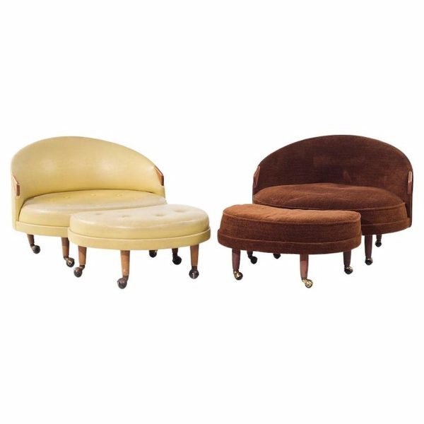 Adrian Pearsall for Craft Associates Mid Century Havana Chairs with Ottomans - Pair