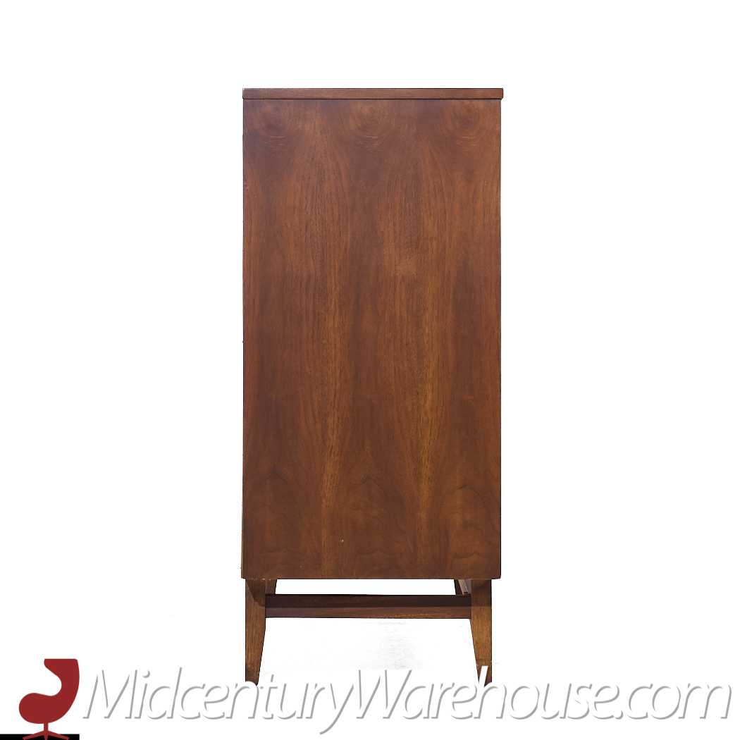 Broyhill Brasilia Mid Century Walnut and Brass Highboy Dresser