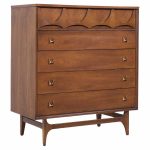 Broyhill Brasilia Mid Century Walnut and Brass Highboy Dresser