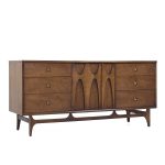 Broyhill Brasilia Mid Century Walnut and Brass Lowboy Dresser