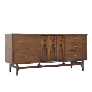 broyhill brasilia mid century walnut and brass lowboy dresser