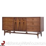 Broyhill Brasilia Mid Century Walnut and Brass Lowboy Dresser