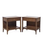 Broyhill Brasilia Mid Century Walnut and Brass Nightstands - Pair