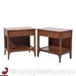 Broyhill Brasilia Mid Century Walnut and Brass Nightstands - Pair