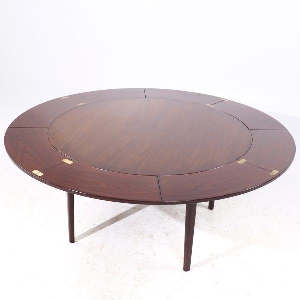 Dyrlund Mid Century Rosewood Lotus Round Expanding Dining Table