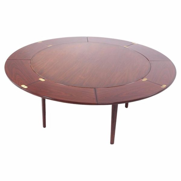 Dyrlund Mid Century Rosewood Lotus Round Expanding Dining Table