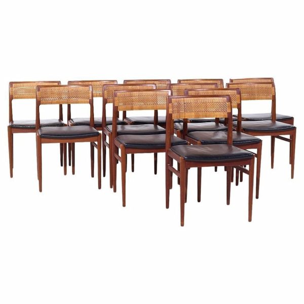 Erik Wørts Mid Century Danish Teak and Cane Dining Chairs - Set of 12