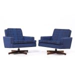 Fredrik Kayser Model 807 Mid Century Norwegian Swivel Lounge Chairs - Pair